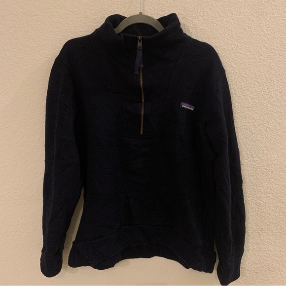 Patagonia men’s medium wool blend half zip navy pullover sweatshirt sweater - Picture 1 of 5